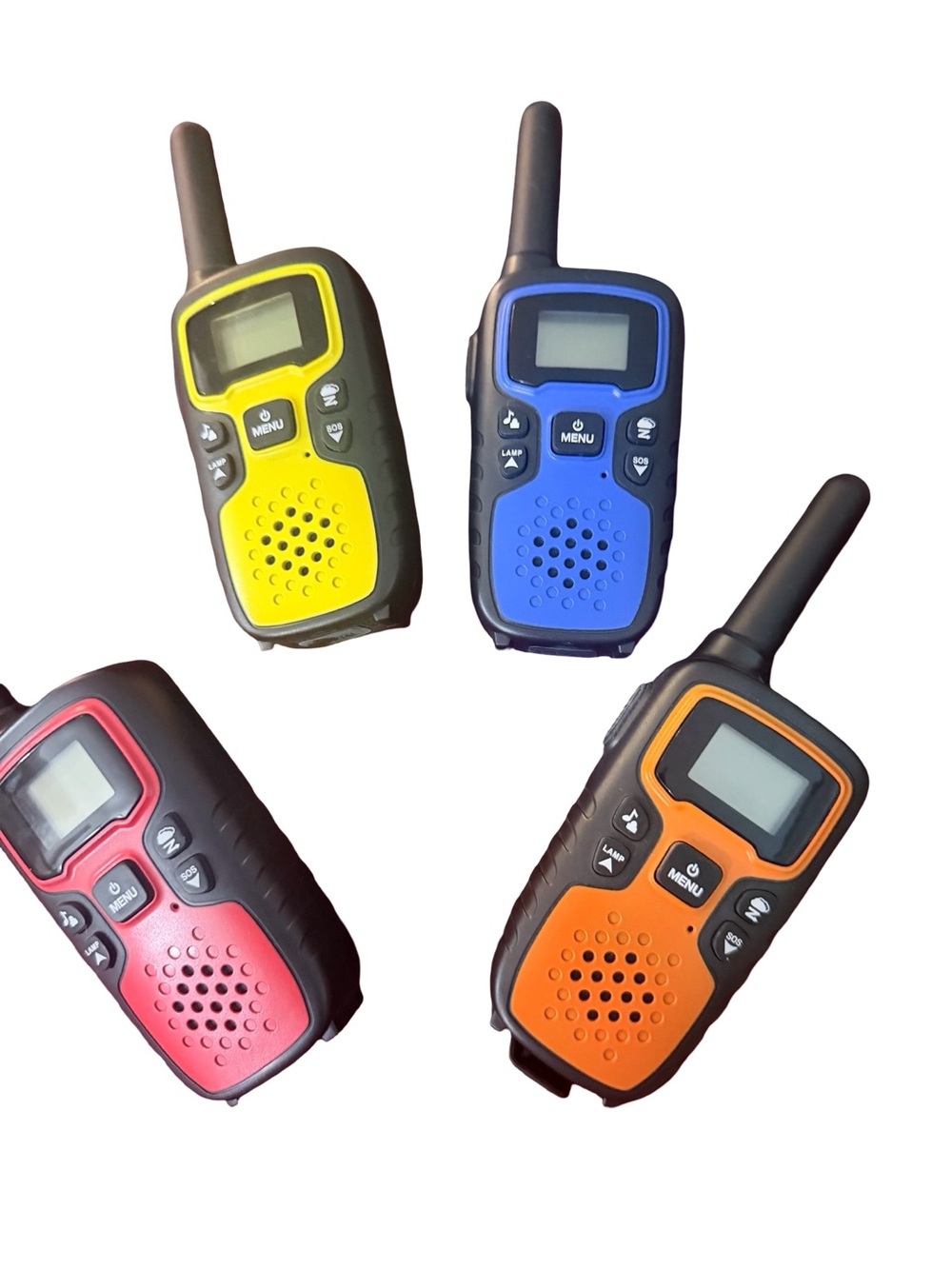Kids rechargeable walkie talkies 4-pack - long range multicolor two-way radios